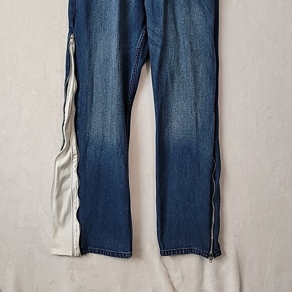 Boohoo Man Mens 32x30 Button Fly Blue Denim Flare Double Zip Panel Jeans - Picture 3 of 16